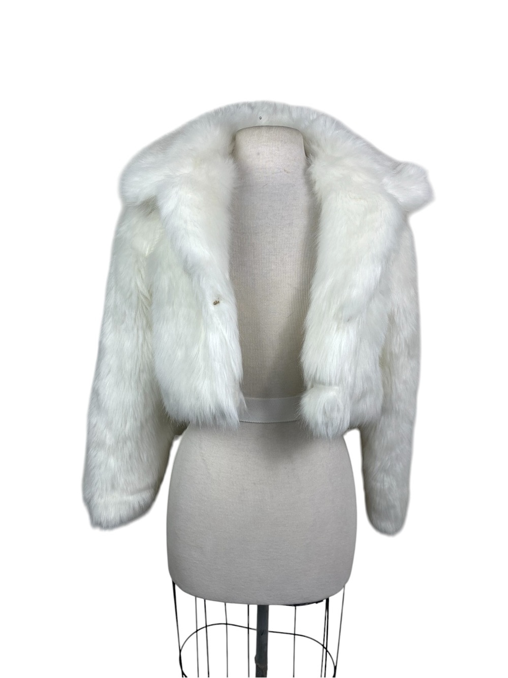 NWT Kaylee Kollection White Faux Fur Cropped Jacket Coat Shawl Collar